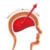 silhouette of the side-view of a human head with an overlaying gauge with its needle pointing towards max.
